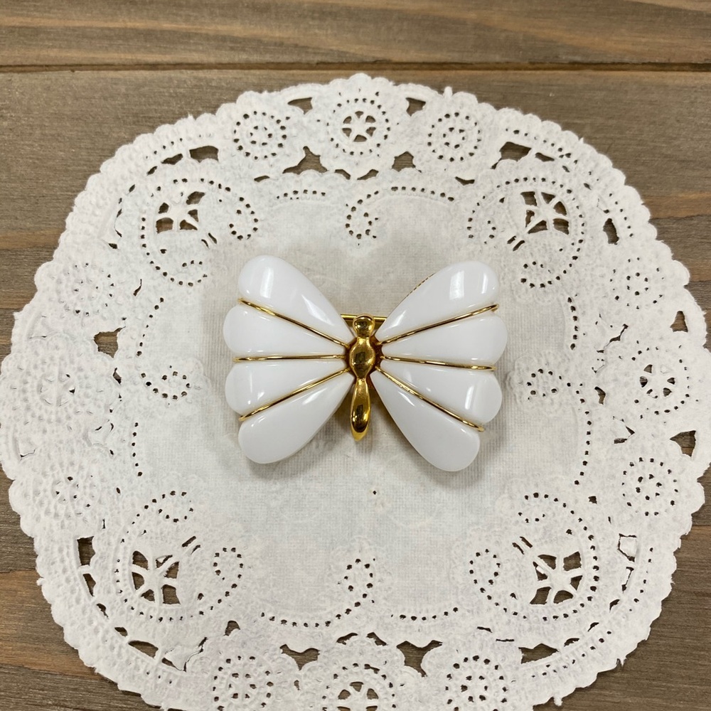 White and Gold Butterfly Brooch